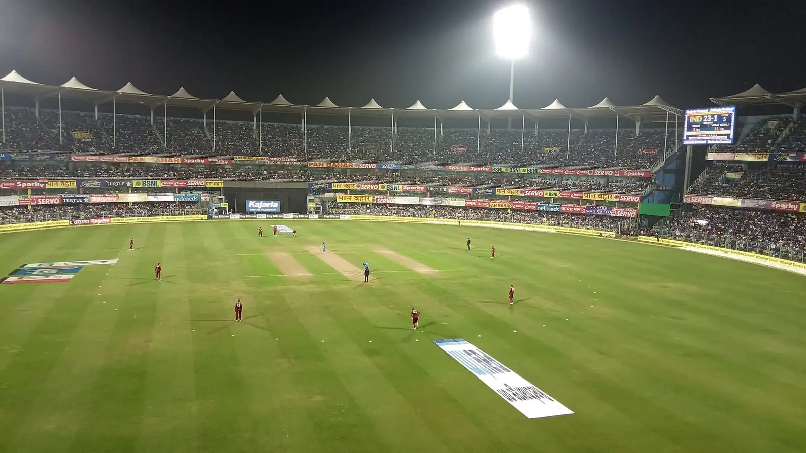 The Barsapara Cricket Stadium in Guwahati under floodlights. India chased 406 there on Wednesday night.