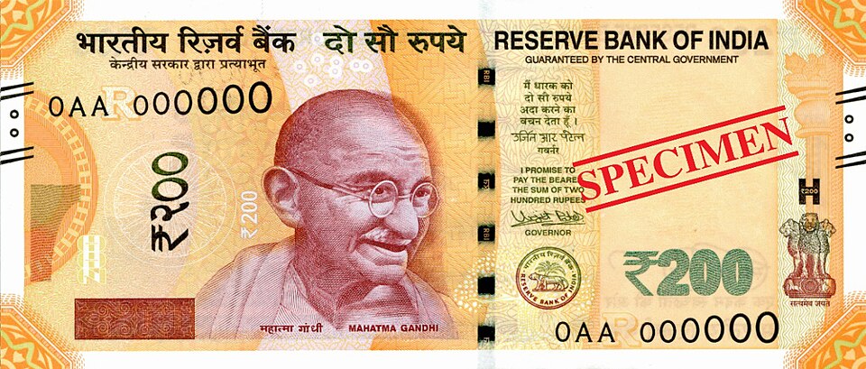 Indian 200-rupee banknote